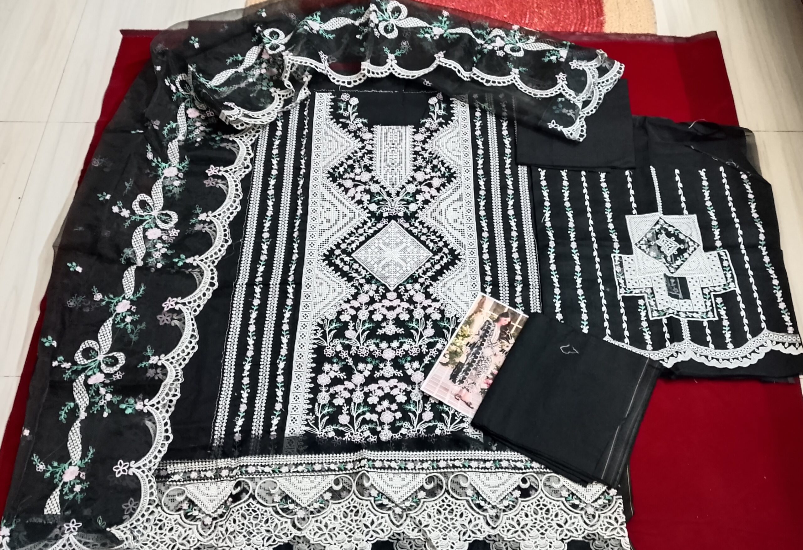 Miraah Premium Embroidered Luxury Cotton – Ebony Mosaic & Bloom - Image 2