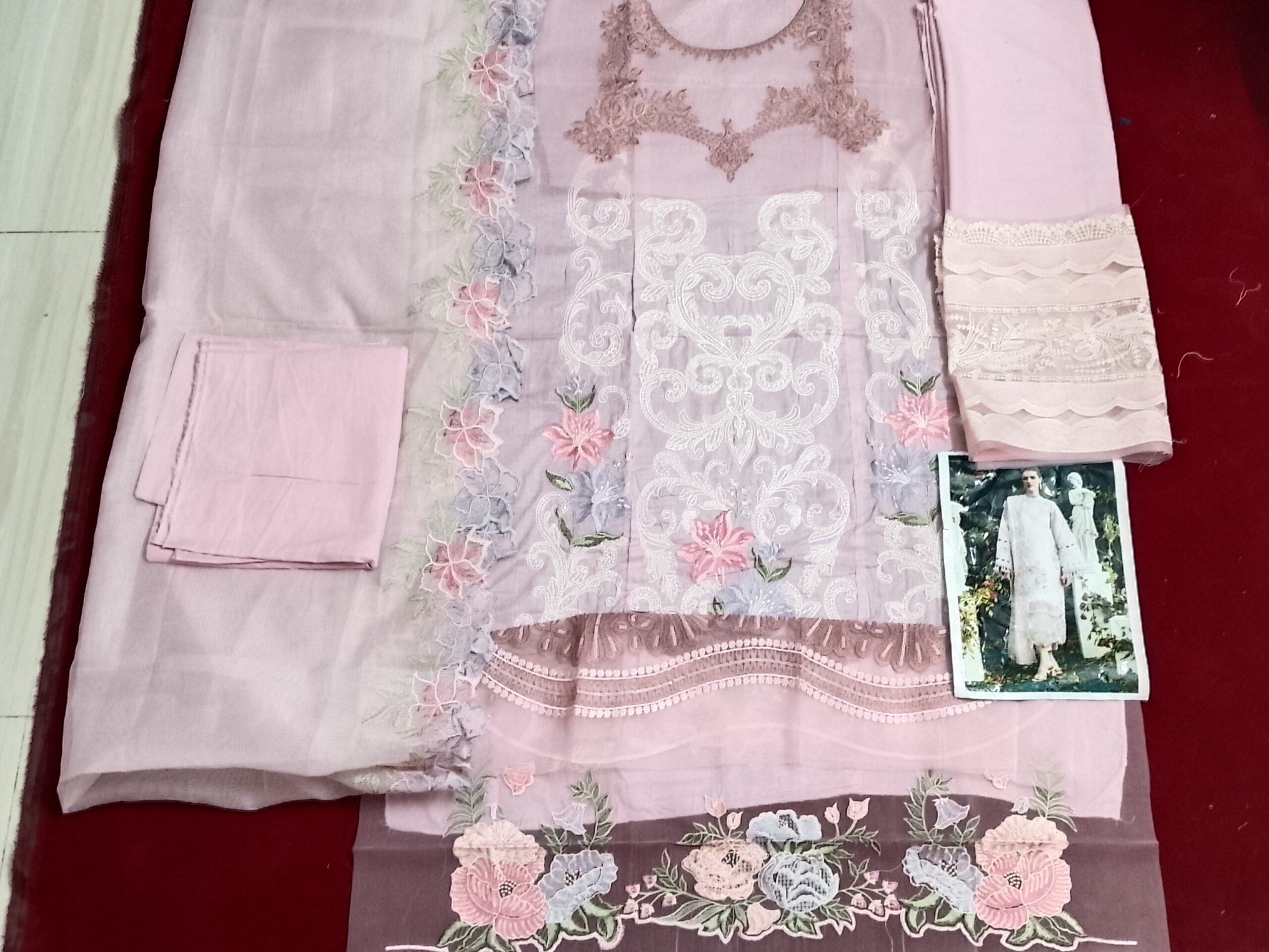 Miraah Premium Embroidered Luxury Cotton – Pink Orchid Serenade - Image 2