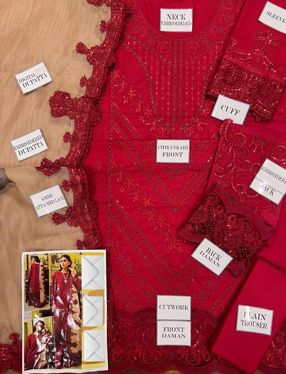 Miraah Premium Chikankari Luxury Lawn – Crimson Majesty (Unstitched 3-Piece) - Image 2