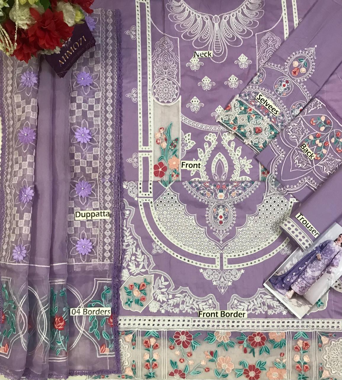 Miraah Premium Embroidered Luxury Lawn – Lilac Bloom Majesty (Unstitched 3-Piece) - Image 2
