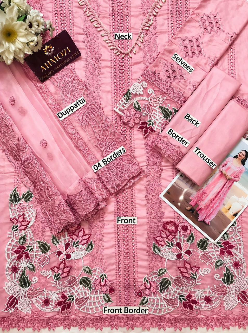 Miraah Premium Embroidered Luxury Lawn – Rose Petal Bloom (Unstitched 3-Piece) - Image 2