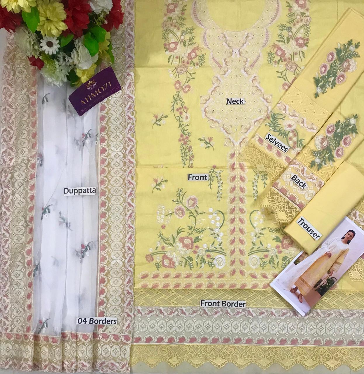 Miraah Premium Embroidered Luxury Lawn – Marigold Sunrise (Unstitched 3-Piece) - Image 2