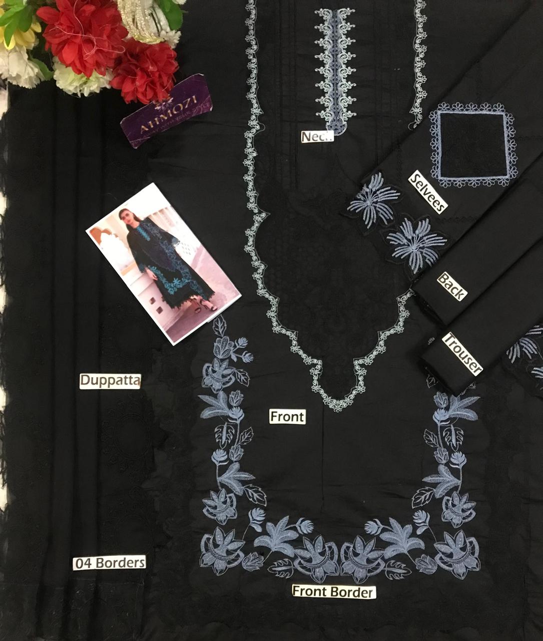 Miraah Premium Chikankari Luxury Lawn – Charcoal Noir & Rose (Unstitched 3-Piece) - Image 2
