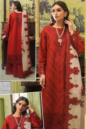 Miraah Premium Chikankari Luxury Lawn – Crimson Majesty (Unstitched 3-Piece)