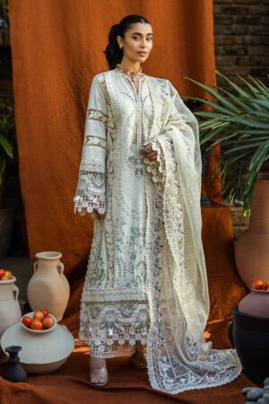 Miraah Premium Embroidered Luxury Cotton – Ivory Mint & Rose