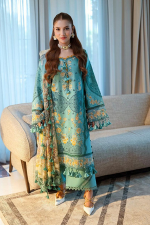 Miraah Premium Embroidered Luxury Lawn – Radiant Turquoise Bloom (Unstitched 3-Piece)