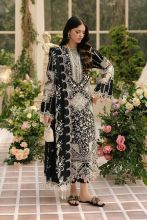 Miraah Premium Embroidered Luxury Lawn – Ebony Mosaic & Bloom (Unstitched 3-Piece)