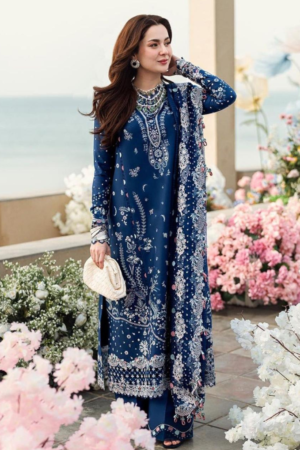 Miraah Premium Embroidered Luxury Lawn – Midnight Navy Grace (Unstitched 3-Piece)