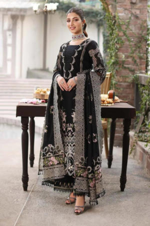 Miraah Premium Embroidered Luxury Lawn – Midnight Onyx Bloom (Unstitched 3-Piece)