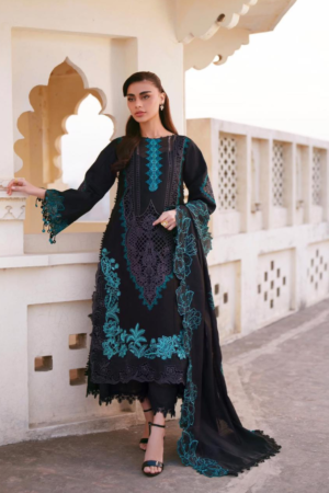 Miraah Premium Embroidered Luxury Lawn – Midnight Teal Symphony (Unstitched 3-Piece)