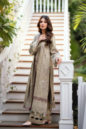 Miraah Premium Embroidered Luxury Lawn – Serene Sage & Lilac (Unstitched 3-Piece)
